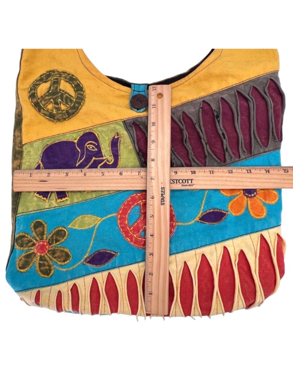 Hippie Boho Crossbody Shoulder Bag Peace Symbols Flowers Elephant Multicolor - Picture 5 of 16